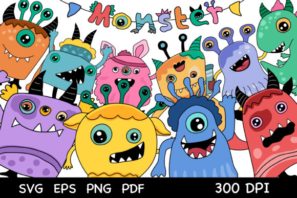 Download Set of Colorful Cute Monsters. - Premium Resources