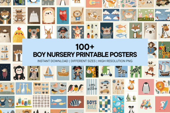 Download Boy Nursery Bright Colorful Wall Art - Premium Bundle